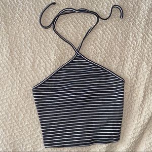 Grey and White Stripped Halter Top